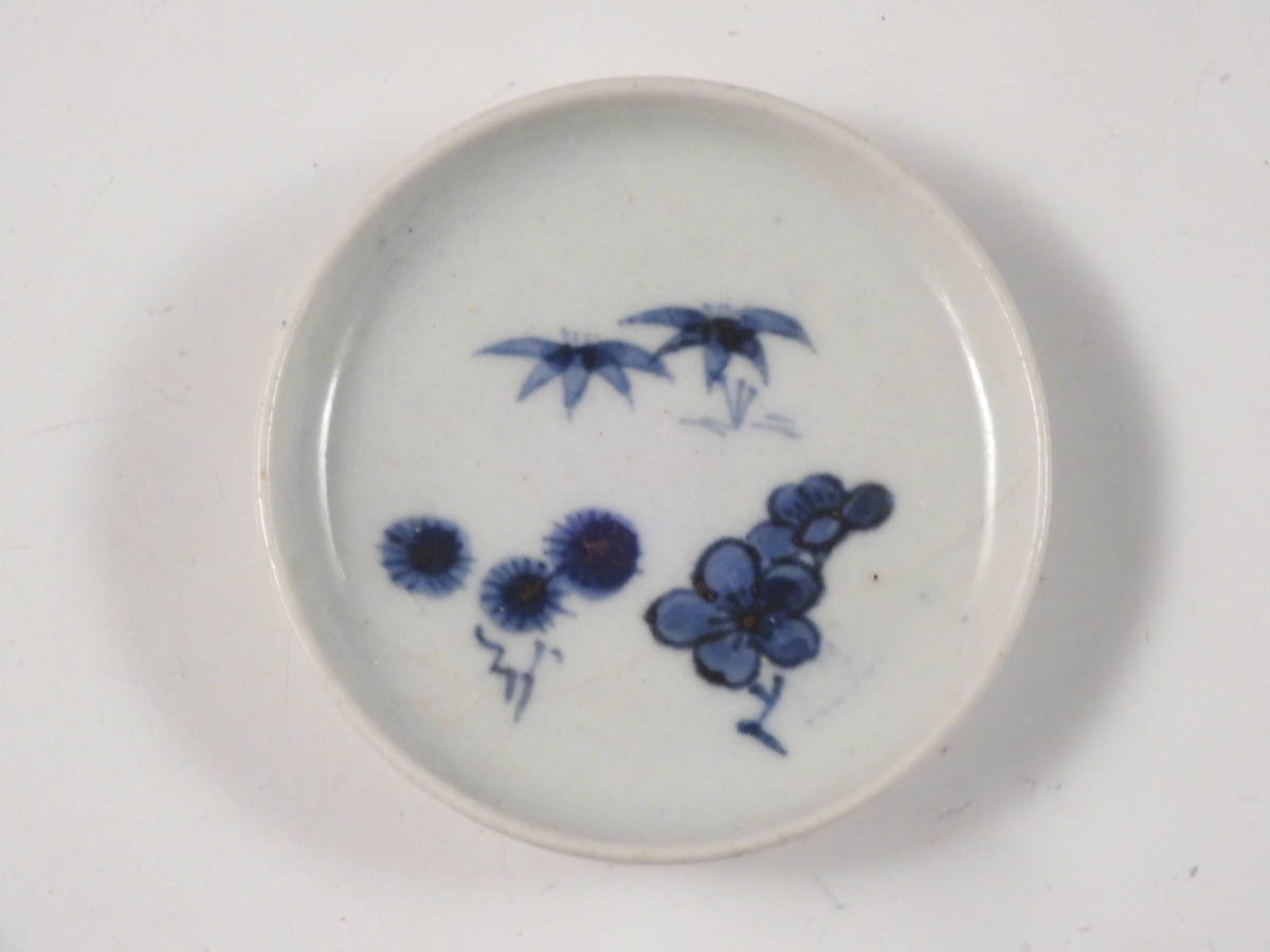 ☆栄☆古伊万里 染付 竹花草文 豆皿 手塩皿 6.6cm 江戸期 40kw260