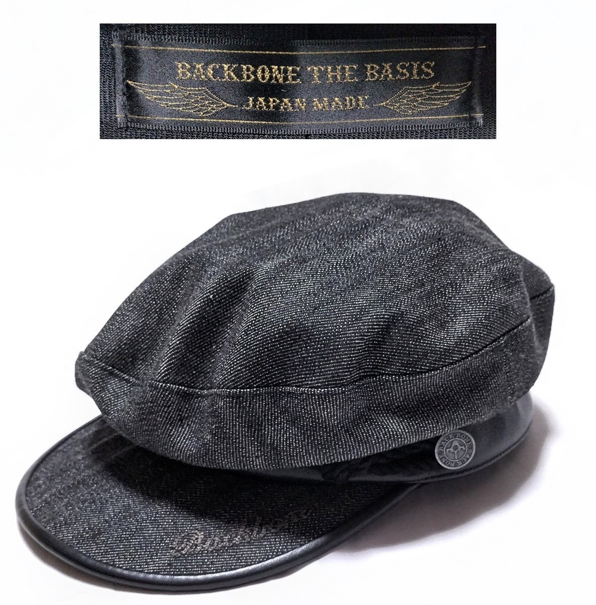 羊革×デニム☆』Mサイズ(58〜58.5程度) 美品 BACKBONE シープレザー