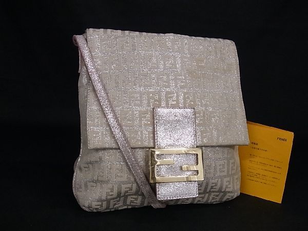 1円 FENDI フェンディ ズッカ柄 ズッキーノ マンマバケット キャンバス クロスボディ ショルダーバッグ 斜め掛け ライトピンク系 AL1179