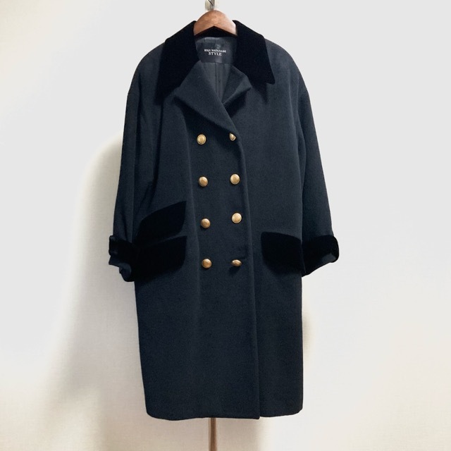 #wnc コージワタナベスティル KOJI WATANABE STYLE コート 7 黒 ベロア使い 金ボタン ダブル レディース [810264]