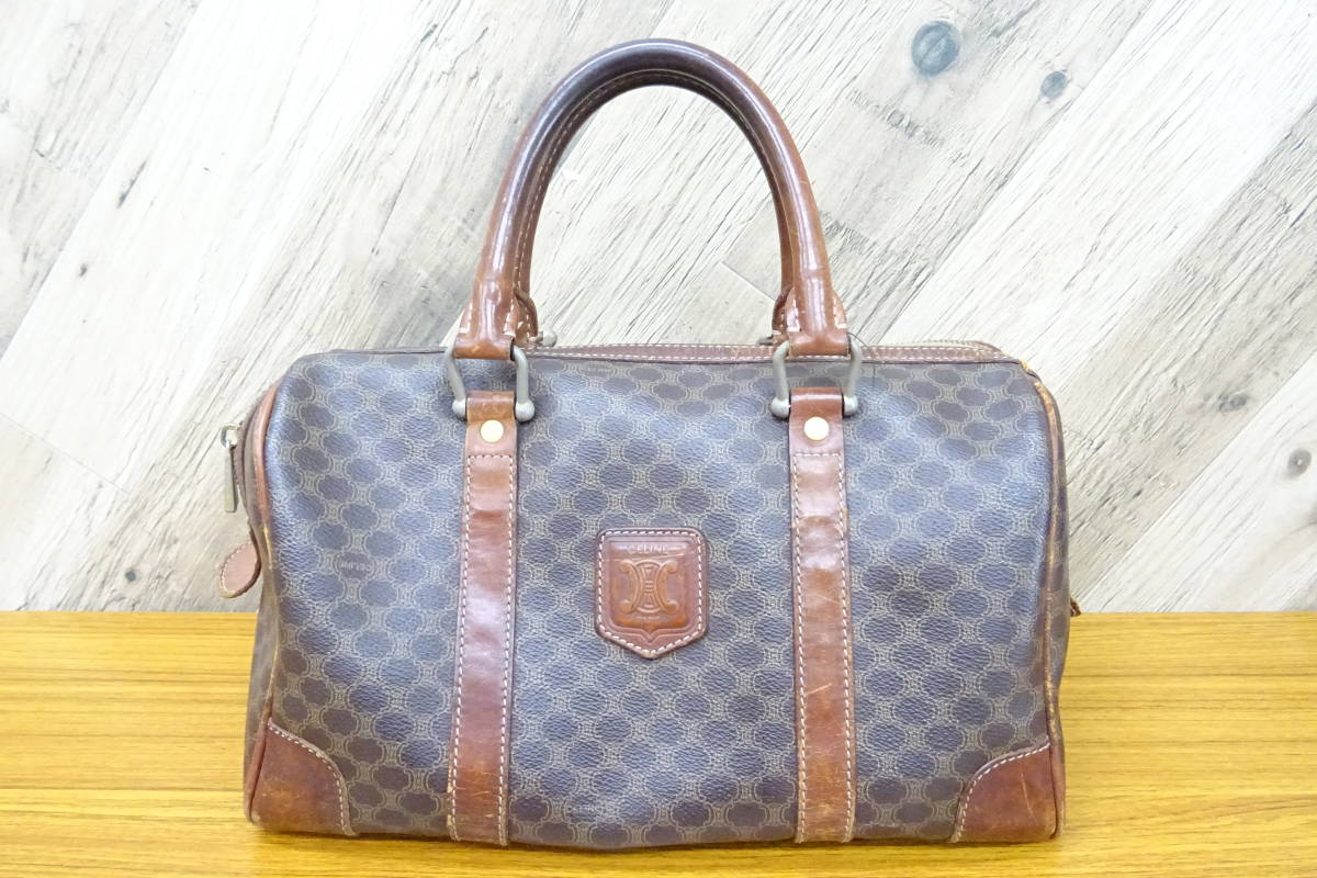 M池袋05018TMN] CELINE セリーヌ マカダム柄 ハンドバッグ ボストン 
