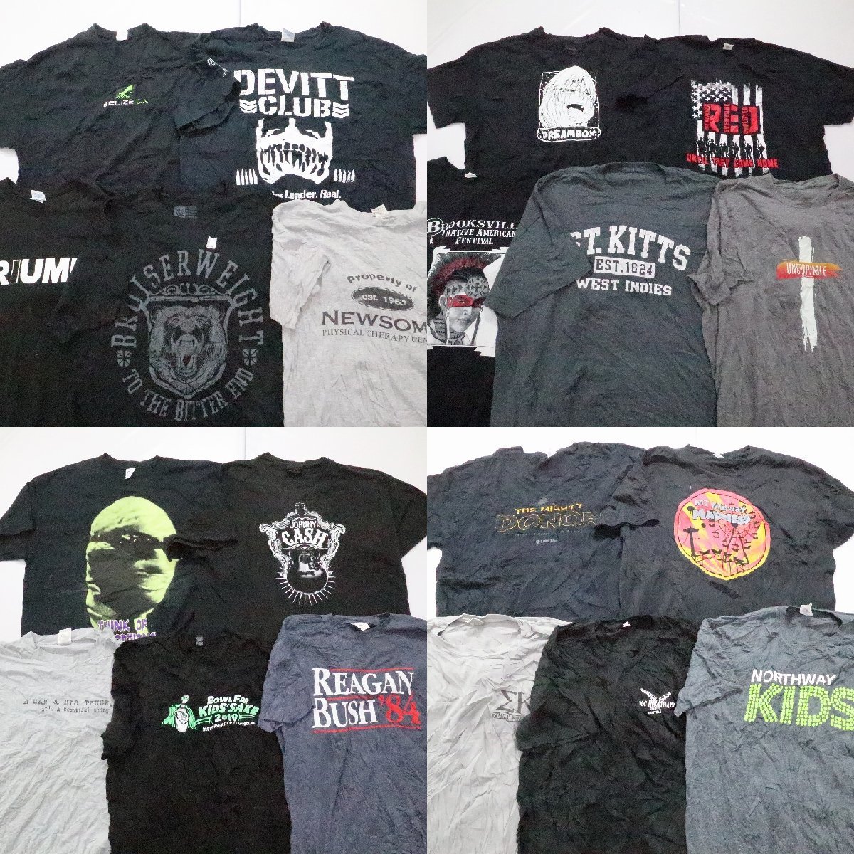 ◎黒　グレー系半袖Tシャツ set 丸首　ロゴ　シンプル 他 (メンズXL) 20枚セット まとめ売り 古着卸 1円スタート 最落なし MN4551