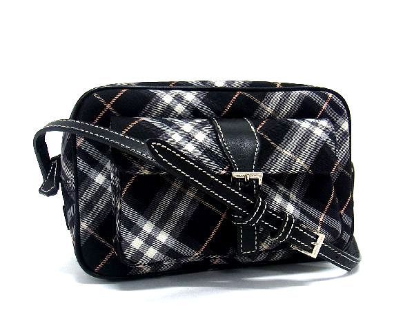 1円 ■美品■ BURBERRY バーバリー ブルーレーベル ナイロンキャンバス チェック柄 クロスボディ ショルダーバッグ ブラック系 AL0769