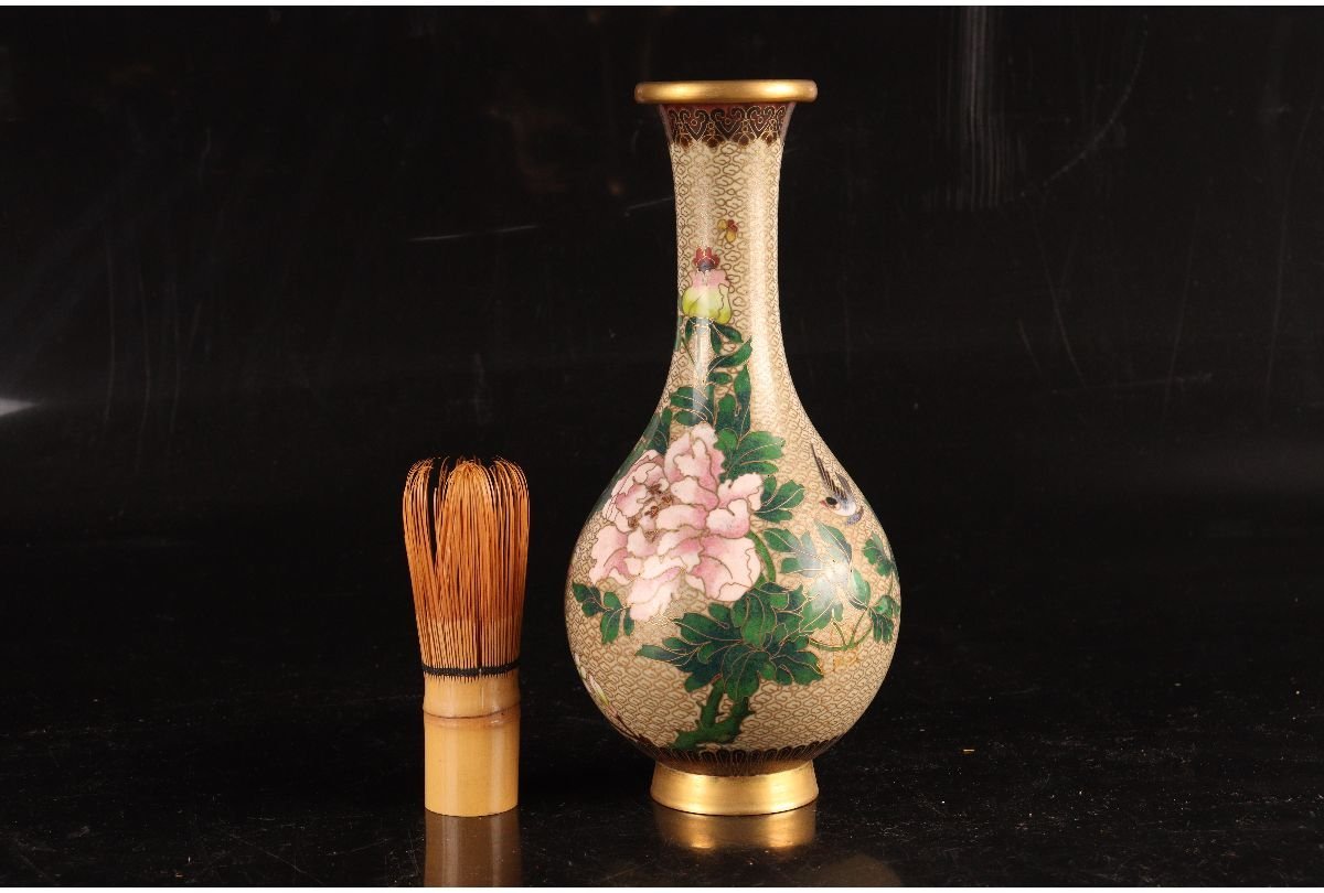 URA]七宝花紋花瓶⁄963g⁄23.3cm⁄7-9-158 (検索)骨董⁄置物⁄オブジェ⁄飾物 