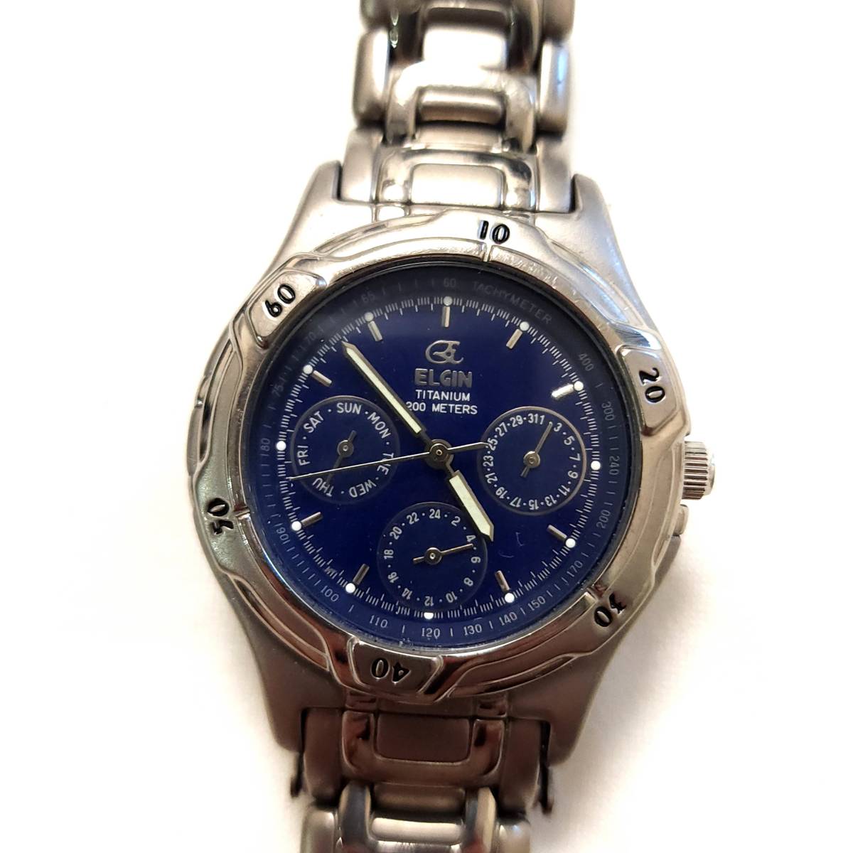 □稼働品・美品・訳あり エルジン ELGIN クロノグラフ FK-1184 黒文字 