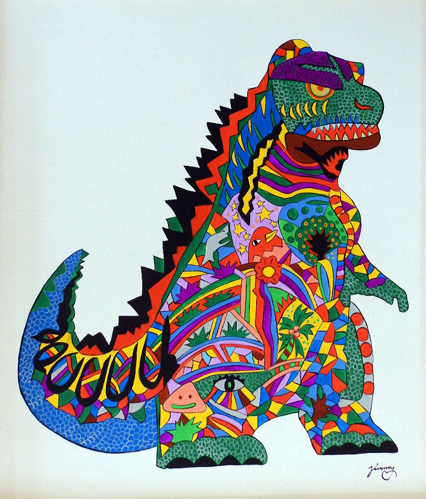 F6号ジミー大西godzilla肉筆⁄表裏サイン有⁄油彩⁄アクリル⁄絵画