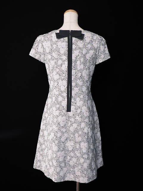 エムズグレイシー/花柄ジャガードツイード半袖ワンピース:38/白系ys532