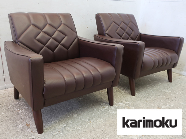 □P064□美品□karimoku/カリモク□1人掛けソファ2台セット□1Psofa/1