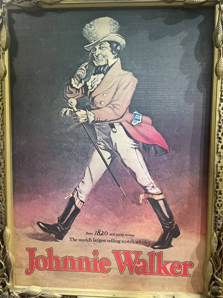 johnnie walker ジョニーウォーカー額装 油絵風看板 昔の看板 昭和
