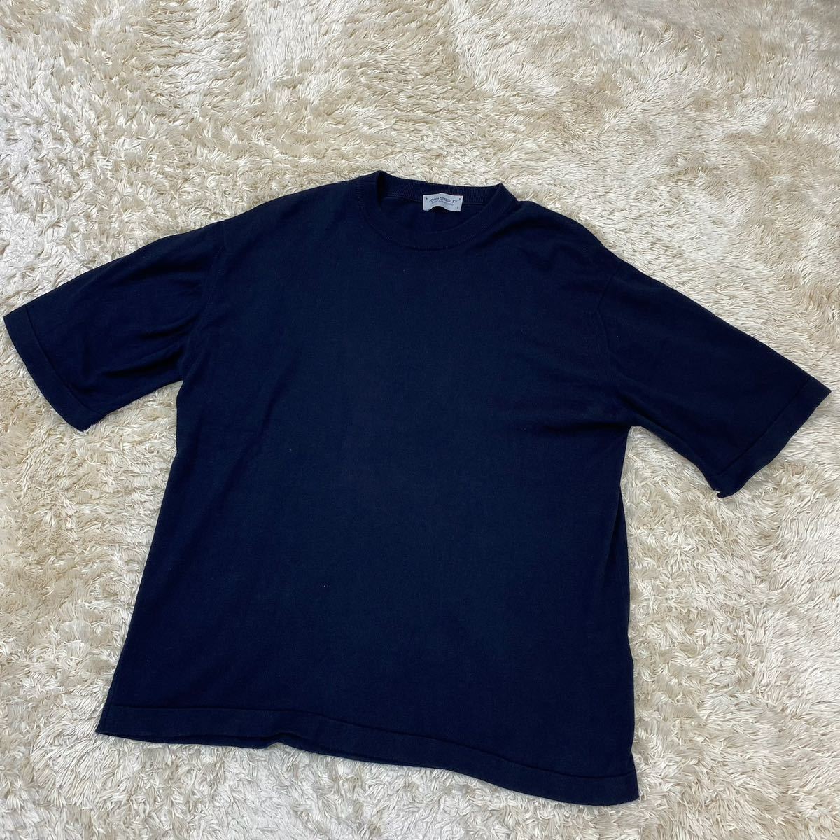 1円〜 JOHN SMEDLEY ジョンスメドレー 半袖ニット セーター ネイビー L 