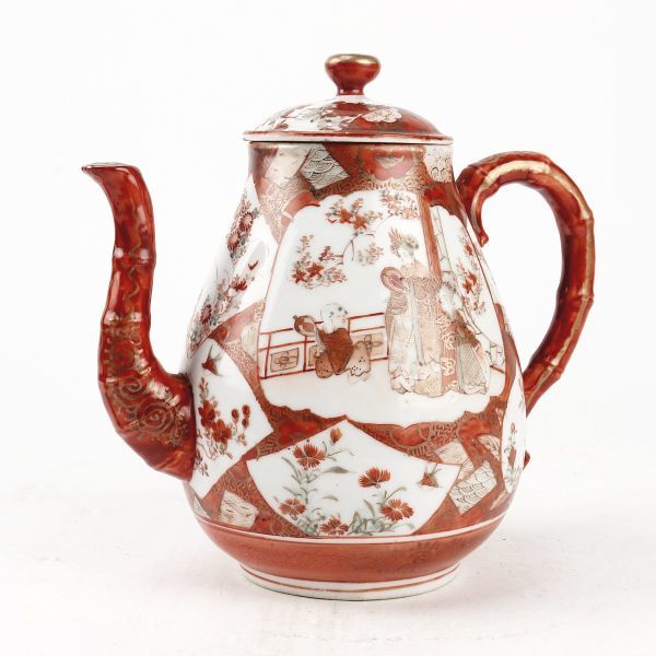 茶道具 M-1238京薩摩 水指』共箱 薩摩焼 岡田暁山造『金彩草花文 出物