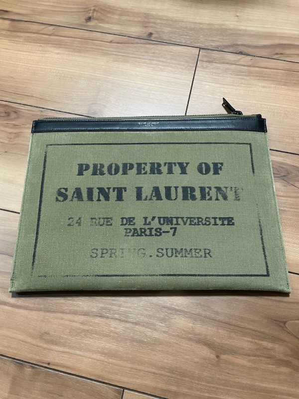 SAINT LAURENT サンローラン クラッチバッグ カーキ×黒