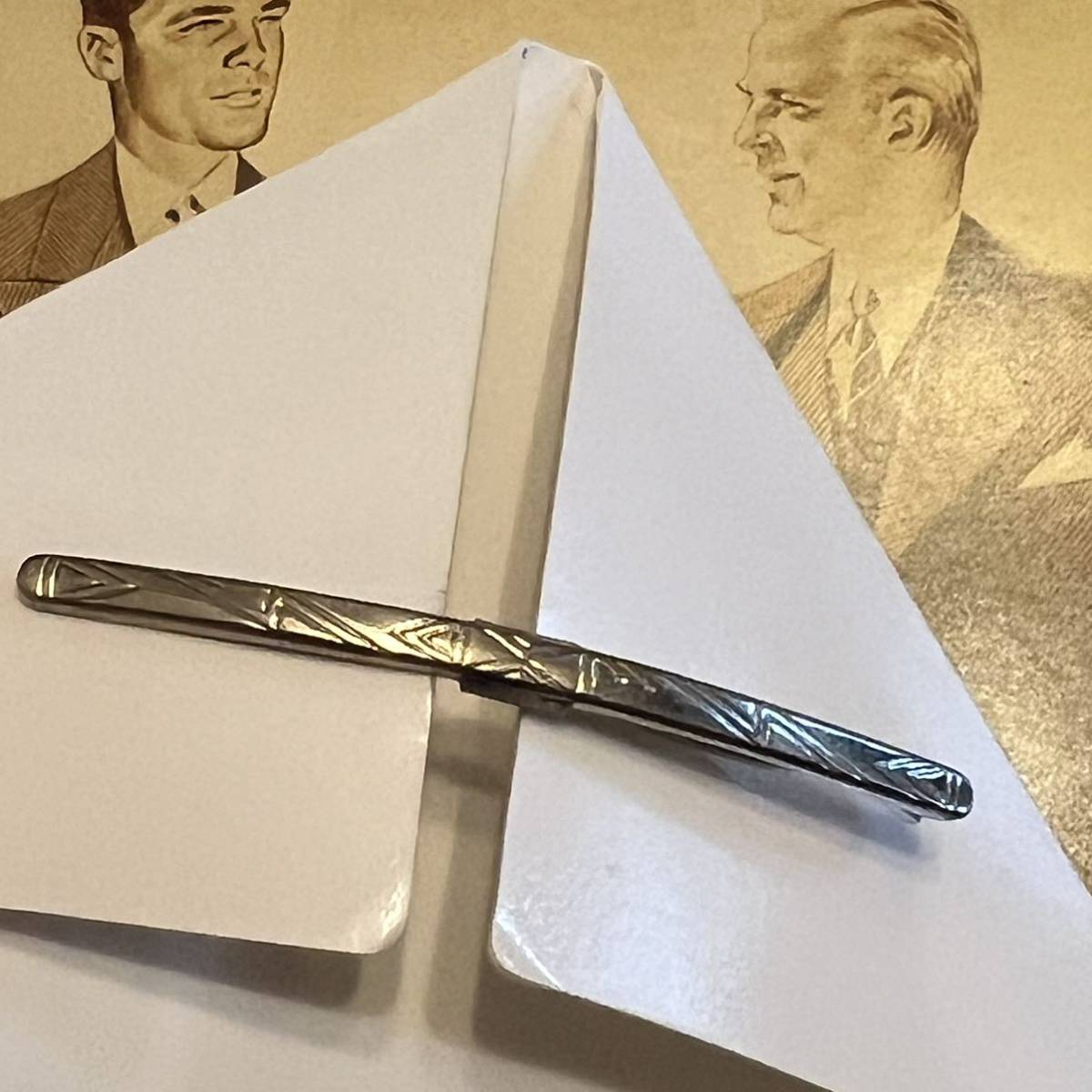 ノーブランド　ショート短カラーピンカラーバー　カラークリップ ビンテージ銀アンティーク40sネクタイピン タイピン50sシャツ襟ネイティブ