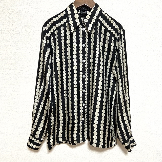 anc エスカーダ ESCADA シャツ ブラウス 34 黒 白 シルク ボタン柄 