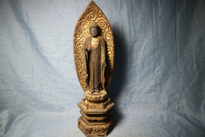珍品　木工工芸　擬宝珠（ぎぼし）　仏教美術　時代物　オブジェ　 置物 木彫 仏 立像 検仏教美術仏像阿弥陀如来珍品希少骨董オブジェ時代古寺