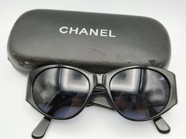 1円～ 中古品 シャネル CHANEL サングラス 眼鏡 メガネ 06917 94305 ココマーク 黒 ブラック レディース ケース付き