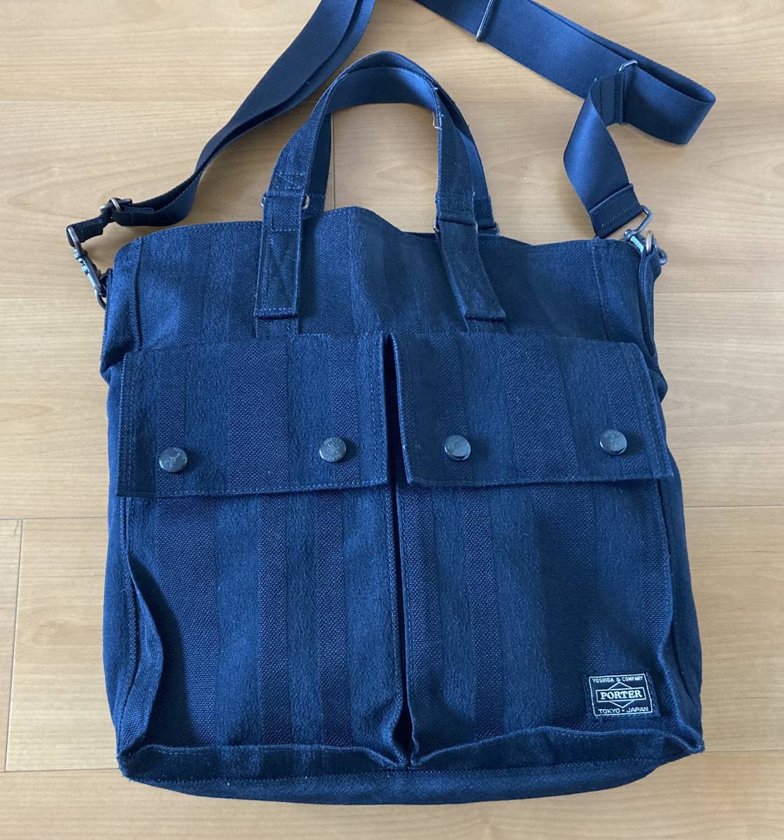 メンズ 美品 PORTER ポーター 70周年記念ストライプトートバッグ 