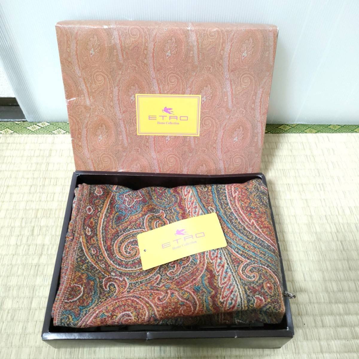 1円 ETRO エトロ ウール70％×シルク30％ ペイズリー柄 大判 ストール