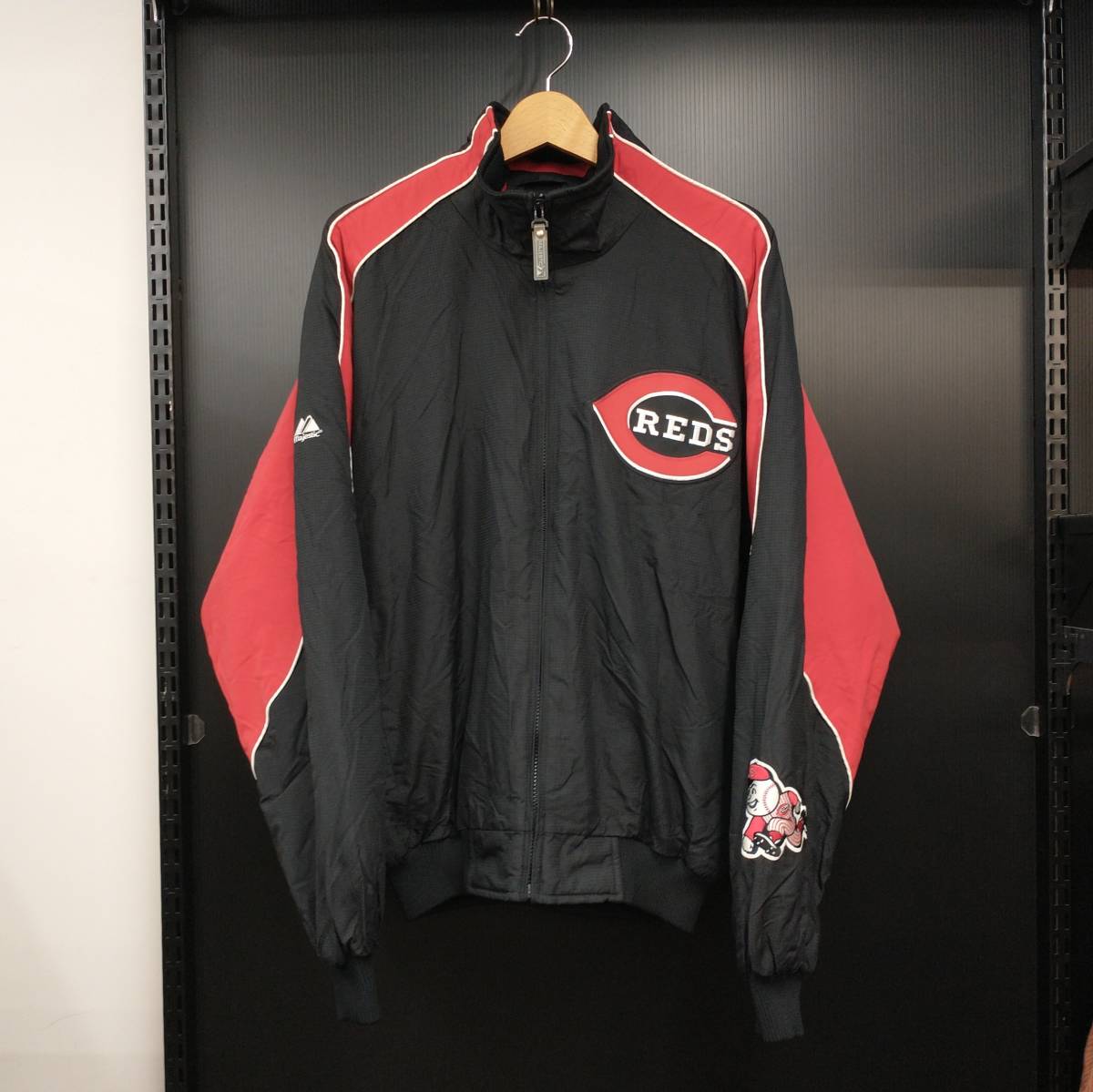 MAJESTIC AUTHENTIC COLLECTION MLB CINCINNATI REDS シンシナティレッズ オーセンティック ナイロンフリース M ブラック/レッド