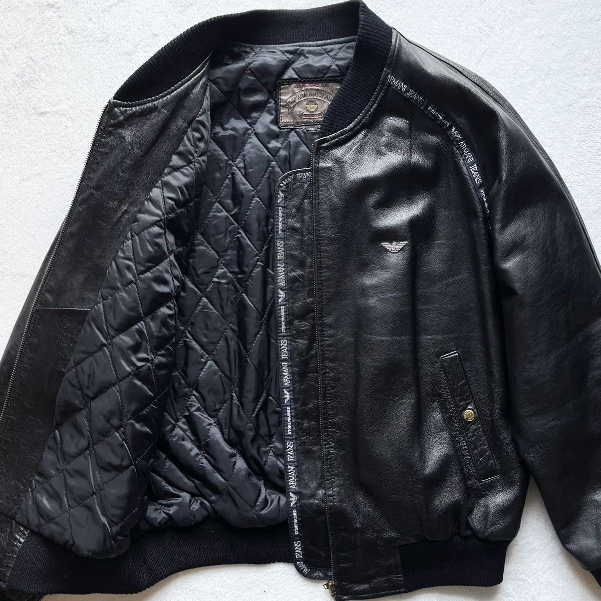 美品】 ARMANI Lサイズ 本革 レザージャケット ボンバージャケット 