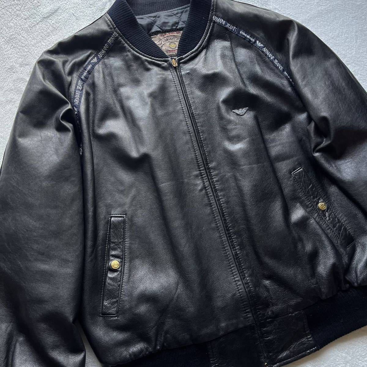 美品】 ARMANI Lサイズ 本革 レザージャケット ボンバージャケット 