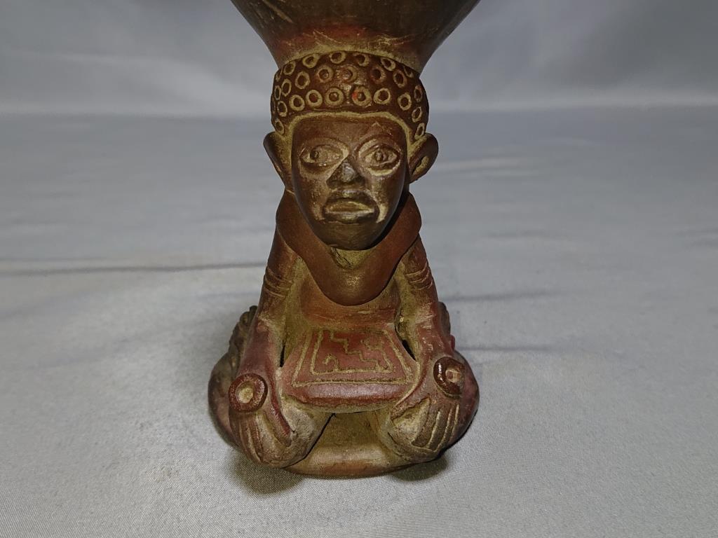 メキシコ マヤ文明 トトナカ文化（後古典期） 幾何学文様壺を乗せた 