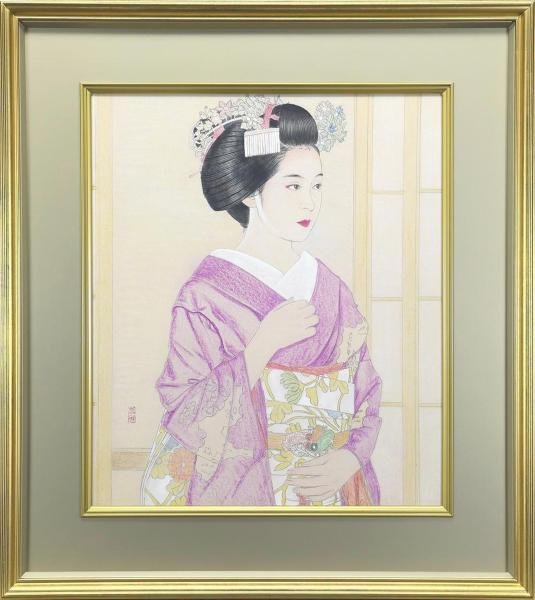 真作】【WISH】青山亘幹「祇園会の頃」パステル 10号 共シール ◇清楚