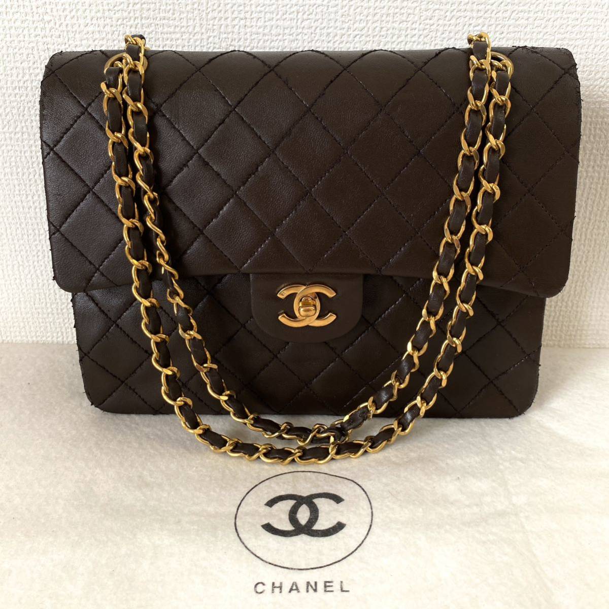 1円 CHANEL マトラッセ チェーンショルダーバッグ ブラウン シャネル 