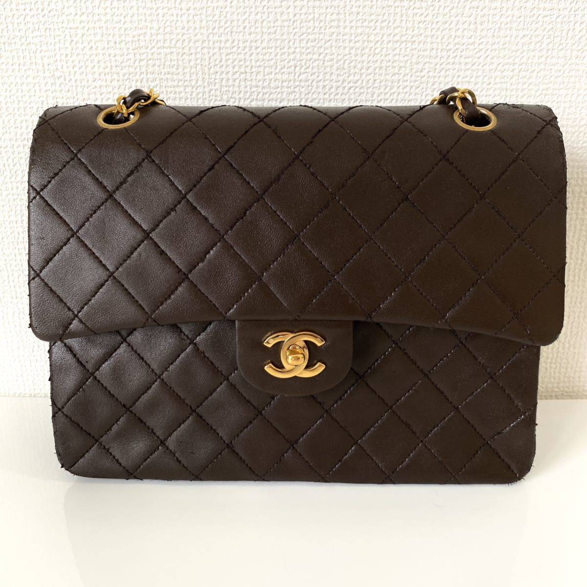 1円 CHANEL マトラッセ チェーンショルダーバッグ ブラウン シャネル 