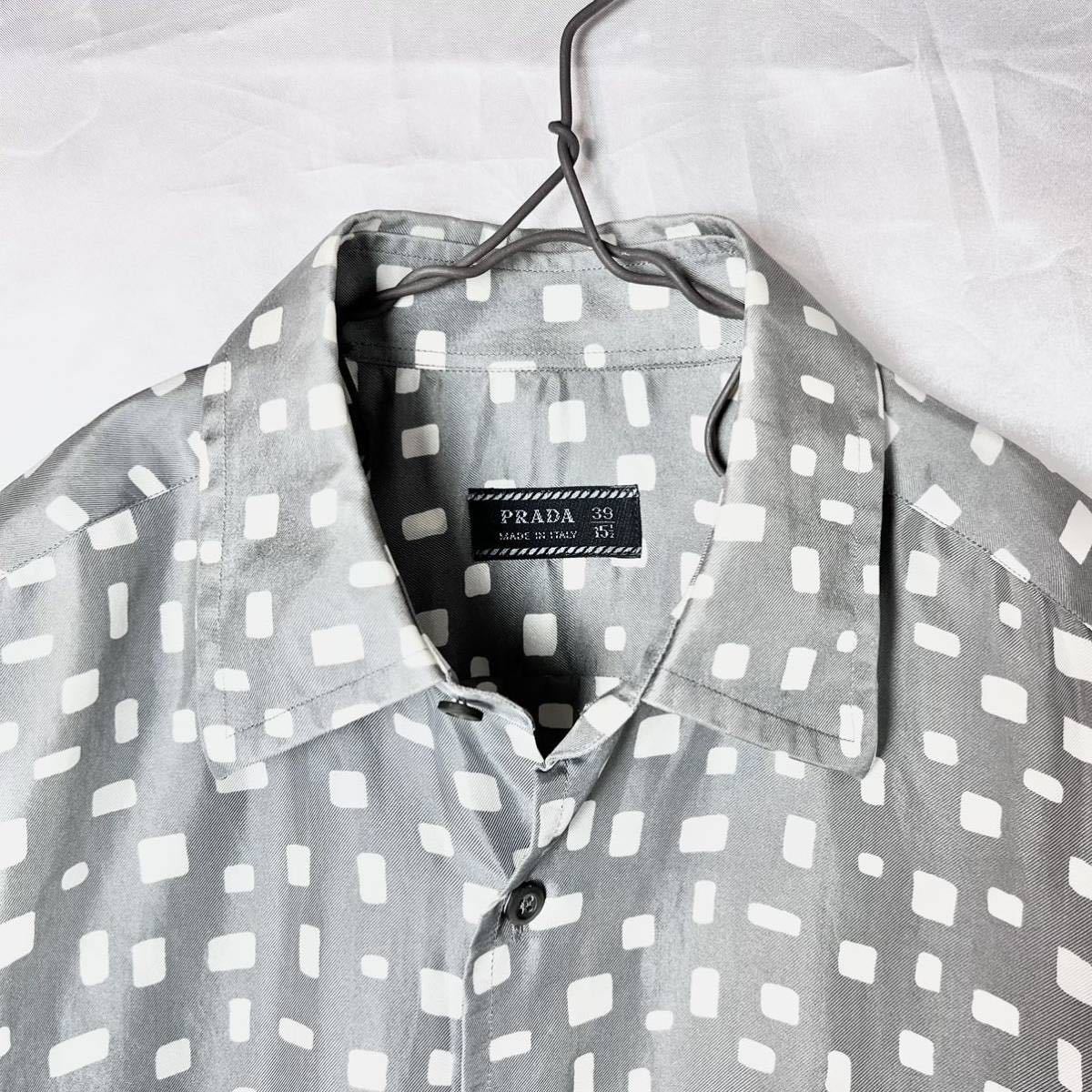 2001SS PRADA Uomo Random Square Textile Silk Shirt プラダ 総柄 