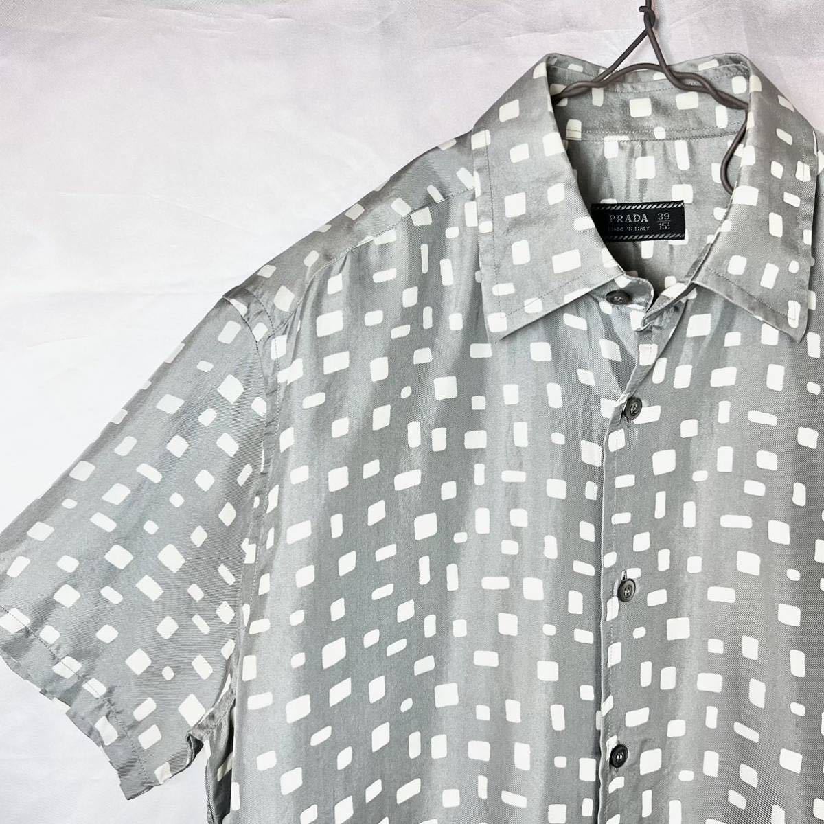 2001SS PRADA Uomo Random Square Textile Silk Shirt プラダ 総柄 