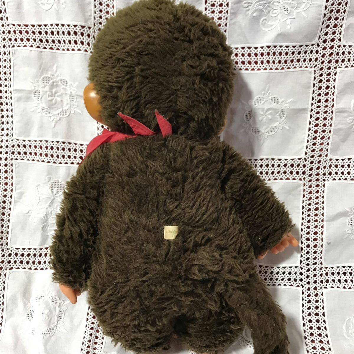 B9322 昭和レトロ モンチッチ ぬいぐるみ セキグチ 高さ43cm 赤い