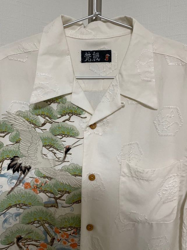 ◇美品◇梵殷 和柄シャツ 富士山 桜 鶴 オープンカラー 絹100