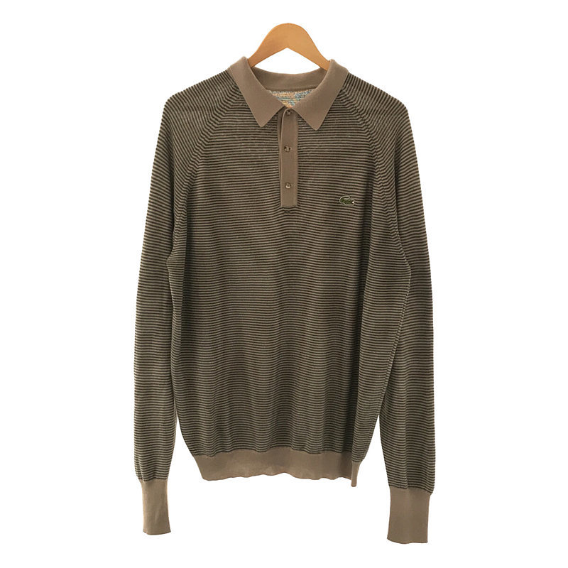 VINTAGE / ヴィンテージ古着 | LACOSTE / ラコステ ロングスリーブ ボーダー ニット ポロ シャツ | ベージュ / グリーン