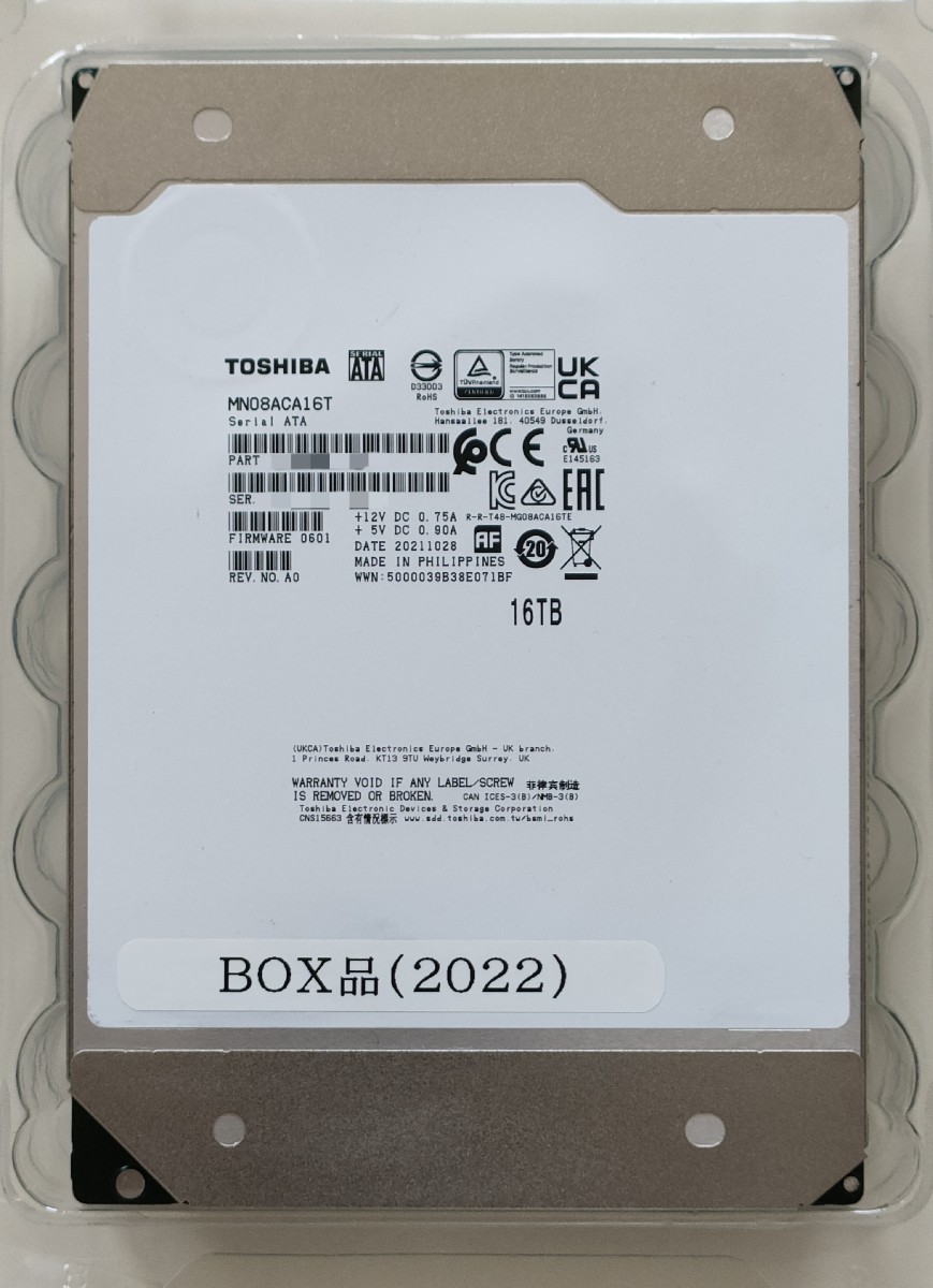 東芝製HDD 16TB MN08ACA16T/JP BOX品 中古品 ハードディスク(2TB