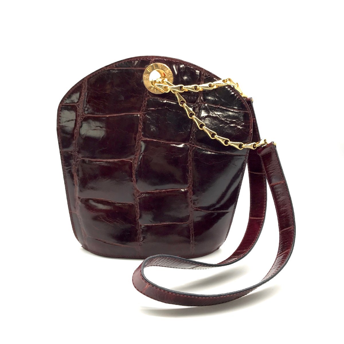 1円 CELINE セリーヌ 本クロコ サークル チェーン ショルダー バッグ 