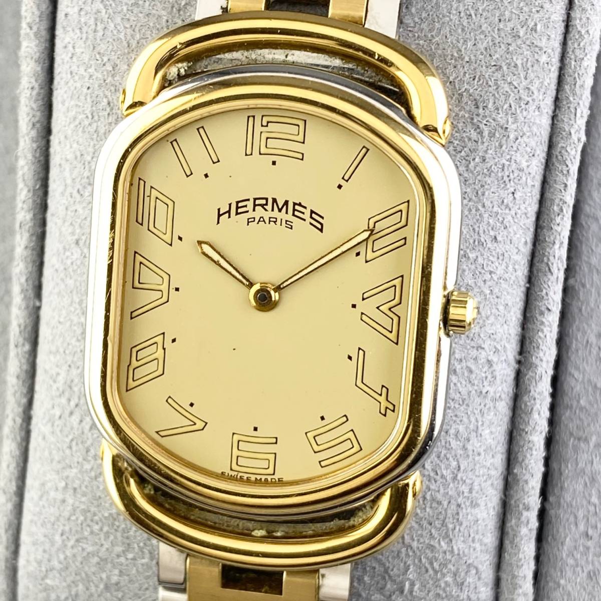 1円〜】HERMES エルメス 腕時計 レディース ラリー ゴールド文字盤 