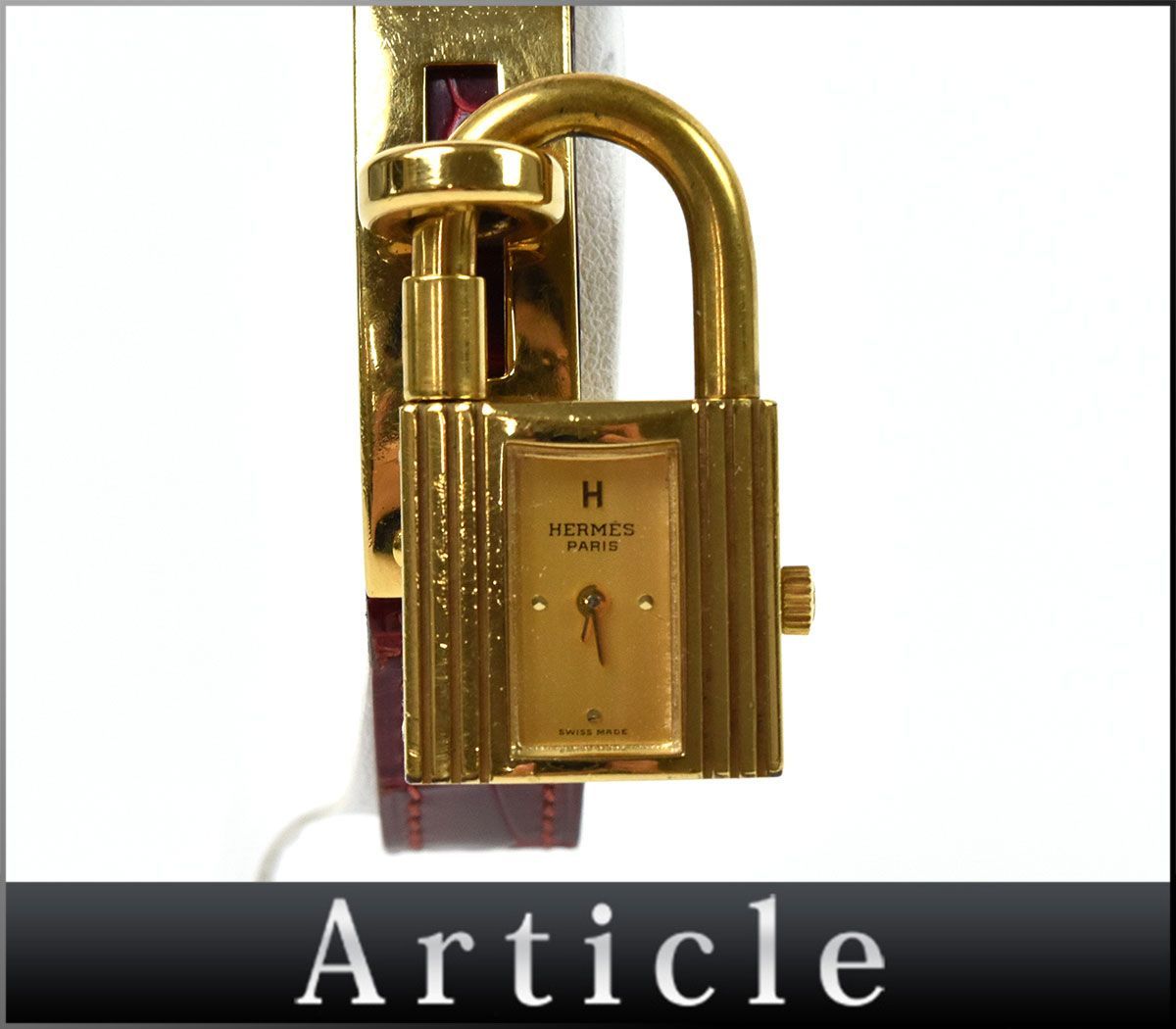 149241◆動作未確認 ジャンク HERMES エルメス ケリーウォッチ 腕時計 クォーツ ○S GP レザー ゴールド ボルドー レディース/ D