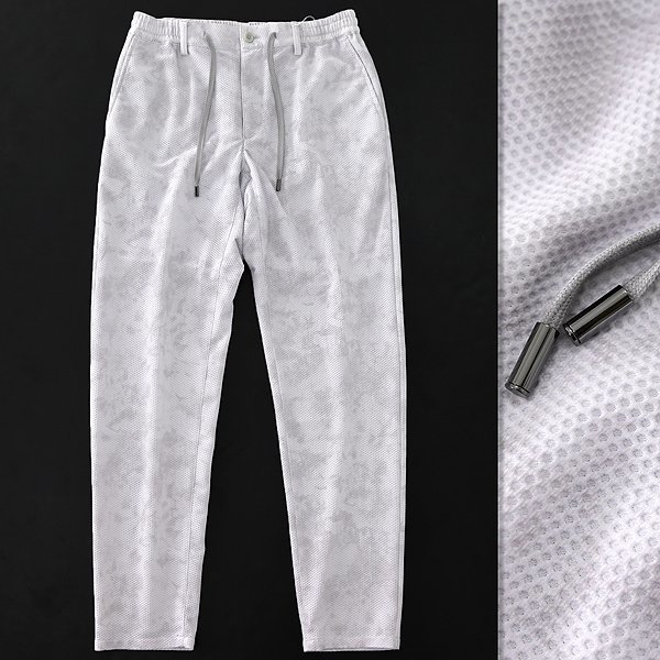 新品 3.6万 エポカウォモ 今季 23SS ハニカム トリコット パンツ 48(L) 白 灰 【P31914】 春夏 メンズ EPOCA UOMO プリント ジャージー