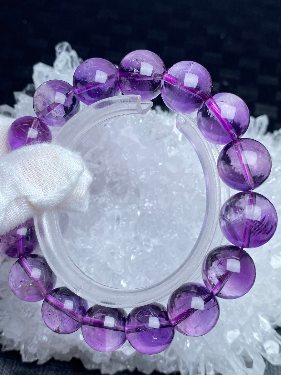 即決 1020c1024 愛の守護石★【20Aレインボーアメジスト】★紫水晶ブレス 13.5-14mm（新品）