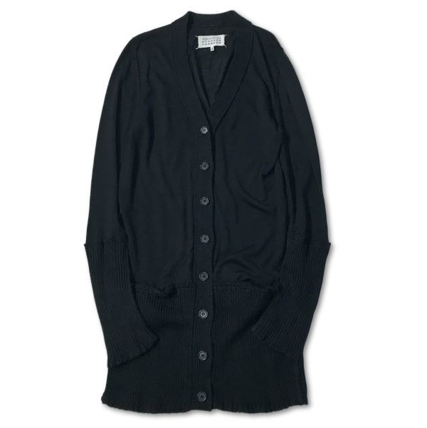 《良品◎》Maison Martin Margiela メゾンマルタンマルジェラ★レーヨンウール切替*ロングカーディガン*ブラック*サイズS(LA1383)◆S60