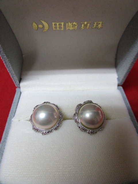6955】☆ TASAKI？ SILVER 925刻印 マベパール イヤリング ☆ ケース