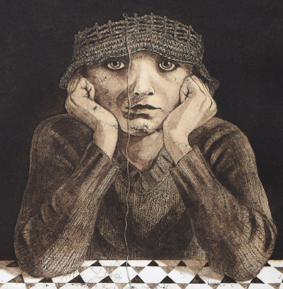 小竹美術】真作保証□森 ヒロコ「毛糸の帽子」銅版画・限定品・直筆