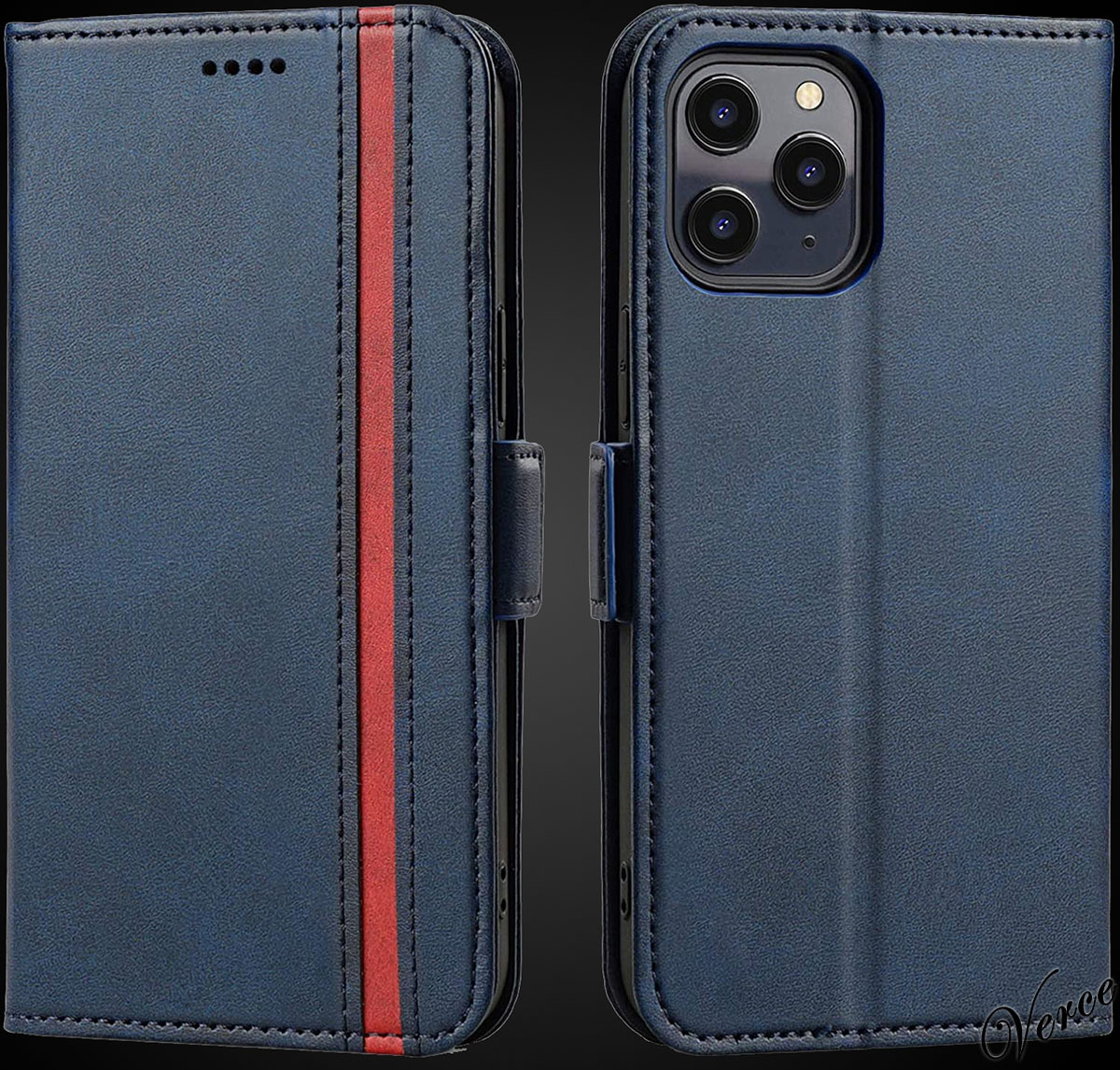 【ブルー×アクセントライン】 手触りの良い質感 手帳型ケース iPhone 12 Pro Max 6.7インチ サイドマグネット カバー スタンド機能あり