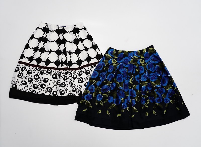 GN7166▲２点セット*M'SGRACY/エムズグレィシー*花柄*総柄*ひざ丈*タックフレアスカート*ブラック系/ホワイト×ブラック*36/38
