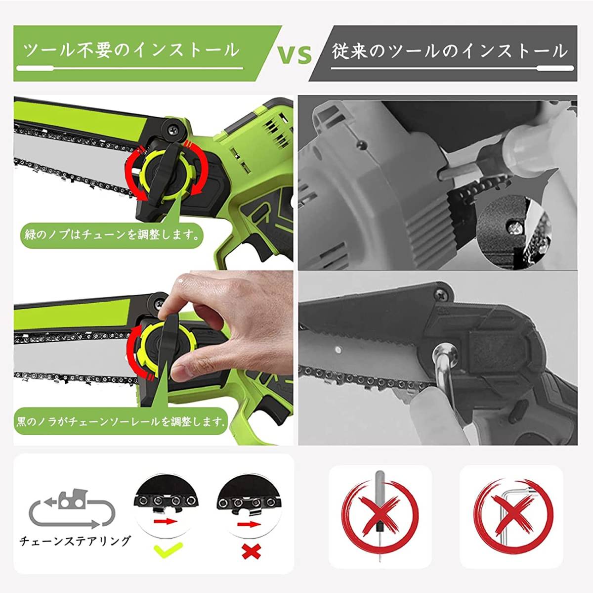 1円 充電式チェーンソー 電動チェーンソー マキタ バッテリー互換 6 