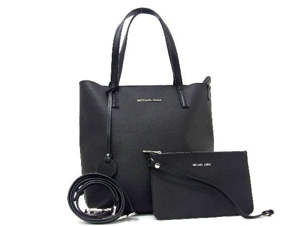 1円 ■極美品■ MICHAEL KORS マイケルコース レザー ポーチ付き 2WAY ショルダー トート ハンドバッグ 肩掛けかばん ブラック系 BD8534