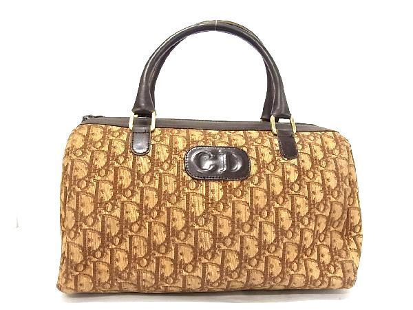 1円 ChristianDio ディオール ヴィンテージ トロッター キャンバス×レザー ハンドバッグ ボストンバッグ レディース ブラウン系 CA8075