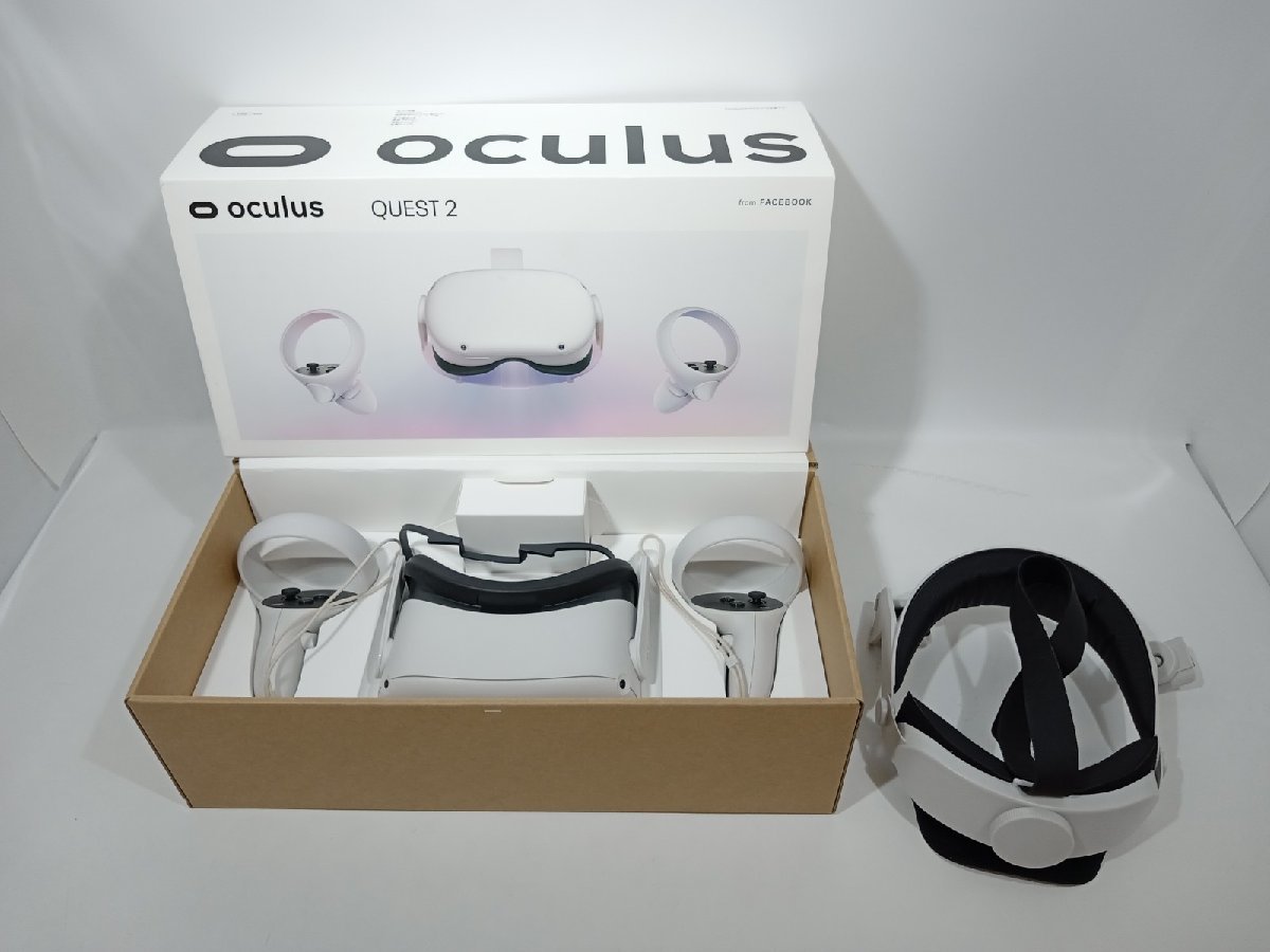 【通電確認済・電源欠品】 オキュラス Oculus QUEST2 128GB VRヘッドセット+ストラップ 2点 まとめ売り [7-2] No.6977