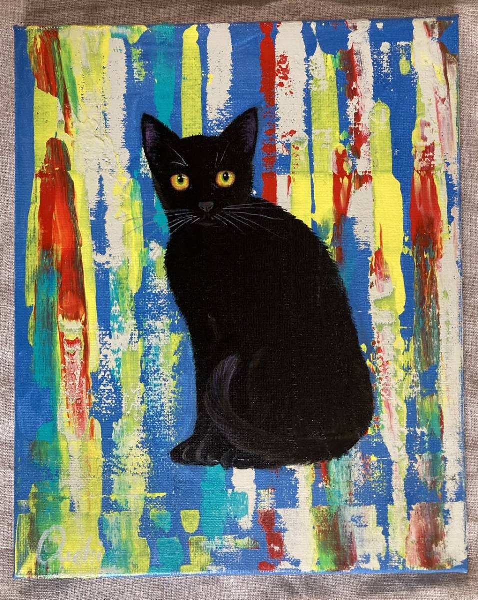 黒猫の絵☆直筆 アクリル画 クロネコ 317 【公式通販】